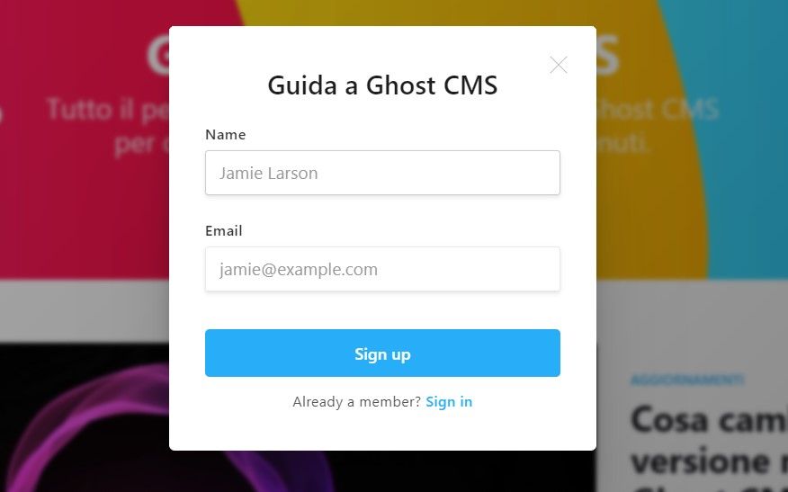 Ghost CMS come gestire la registrazione alla newsletter